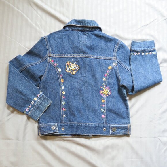GapKids Girls Denim Jacket/Capri Butterflies & Flowers Outfit Sz 5/6 & 6 NWT - Picture 6 of 16